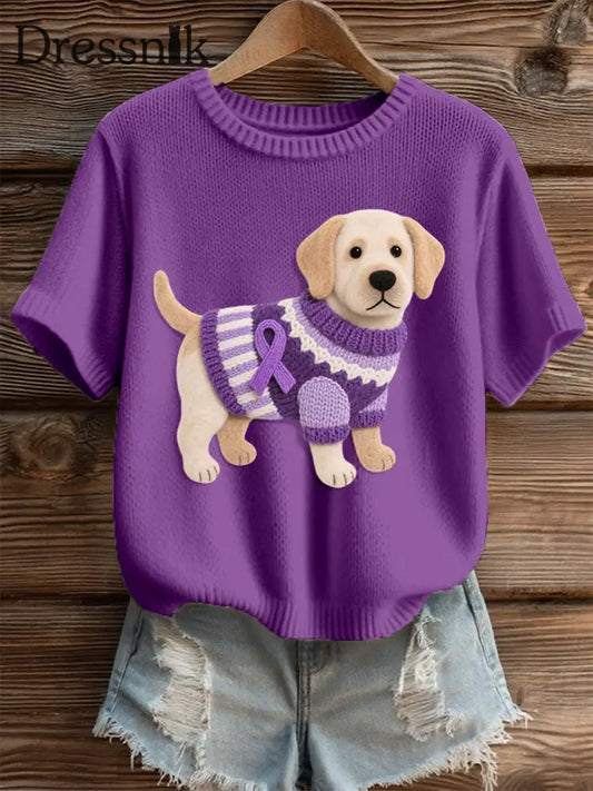 Damen Filz Kunst Labrador Hunde muster Gemütliches Strick oberteil Tiefe Lila / S