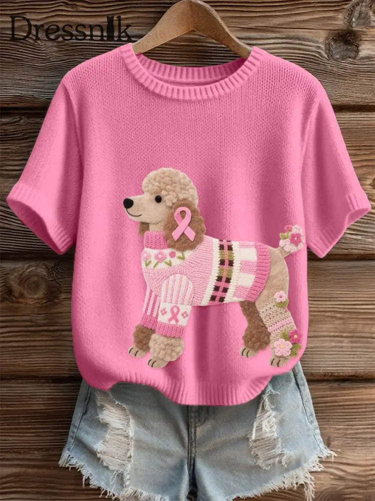 Damen Filz Kunst Pudel Hunde muster Gemütliches Strick oberteil Rosa / S