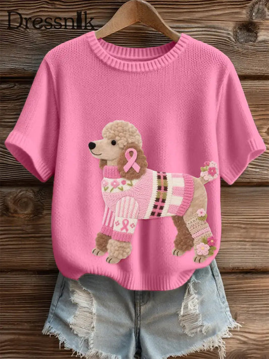 Damen Filz Kunst Pudel Hunde muster Gemütliches Strick oberteil Rosa / S