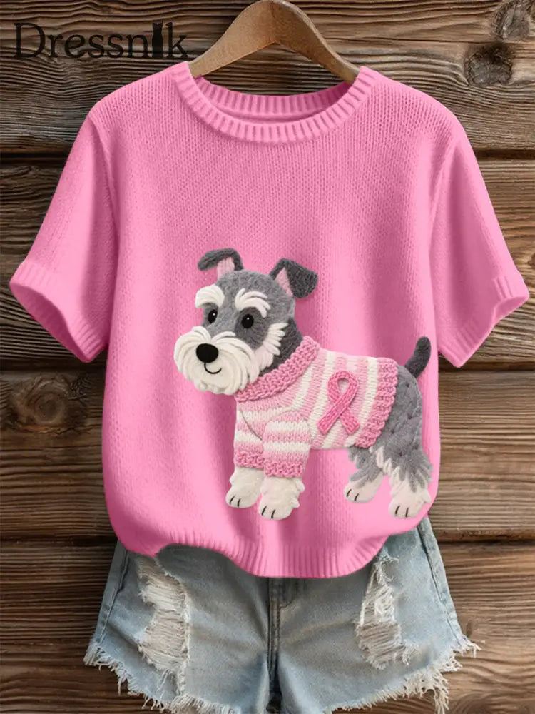 Damen Filz Kunst Schnauzer Hunde muster Gemütliches Strick oberteil Rosa / S