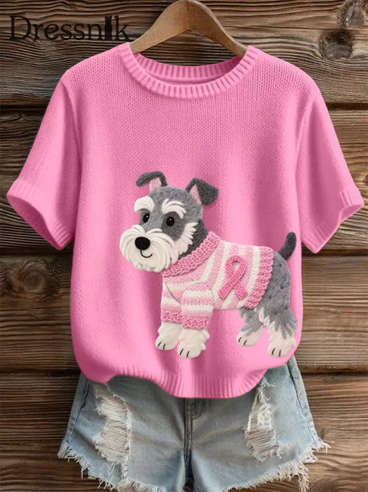 Damen Filz Kunst Schnauzer Hunde muster Gemütliches Strick oberteil Rosa / S