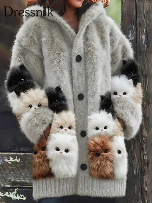 Damen-Flanell-Katzen-Print-Mäntel als bild / S