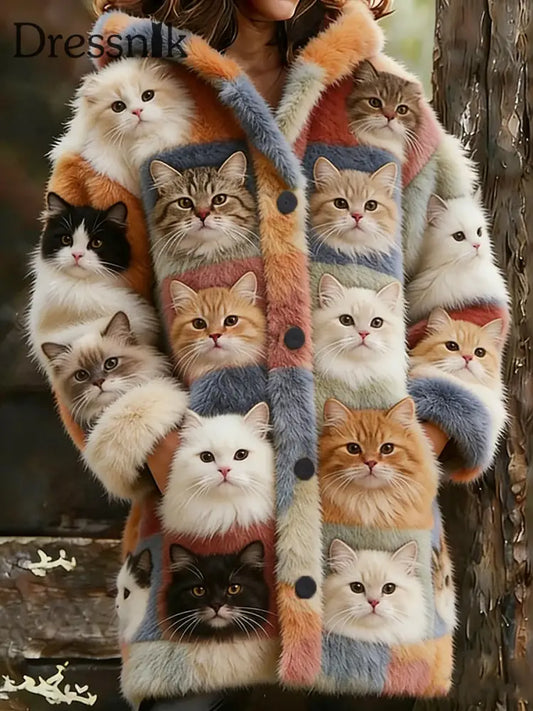 Damen-Flanell-Katzen-Print-Mäntel als bild / S