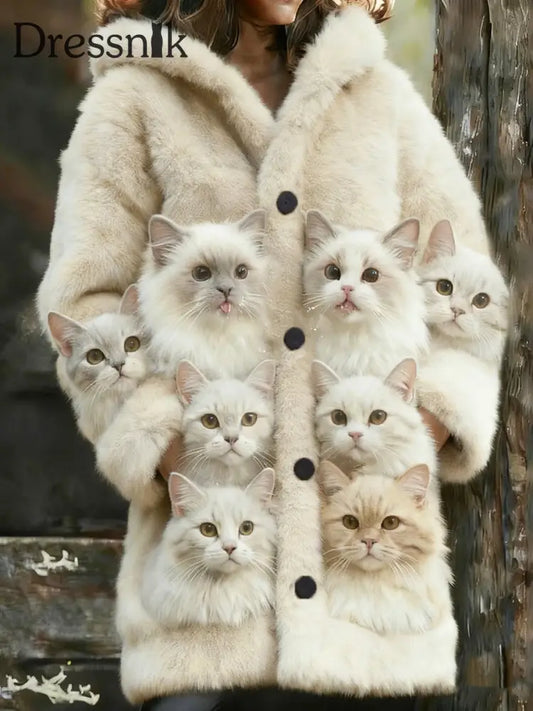 Damen-Flanell-Katzen-Print-Mäntel als bild / S