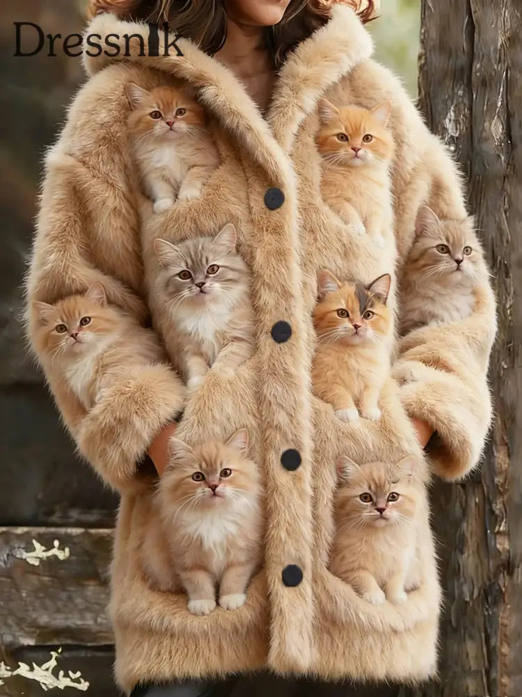 Damen-Flanell-Katzen-Print-Mäntel als bild / S