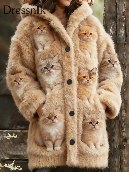 Damen-Flanell-Katzen-Print-Mäntel als bild / S