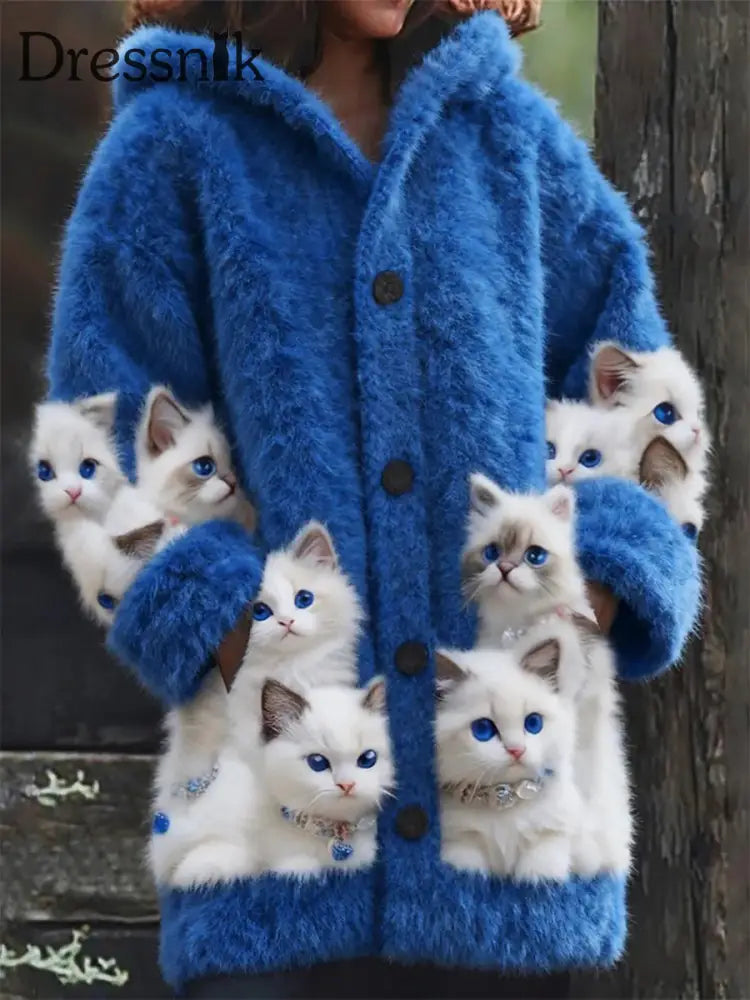 Damen-Flanell-Katzen-Print-Mäntel als bild / S