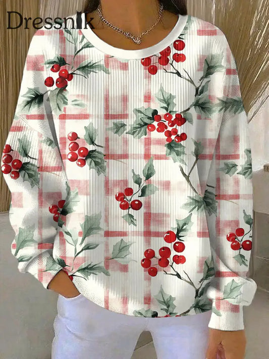 Damen Frohe Weihnachten Geripptes Rundhals-Sweatshirt als bild / S