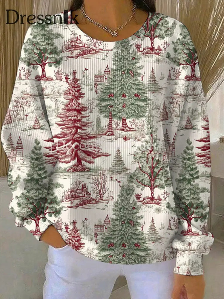 Damen Frohe Weihnachten Geripptes Rundhals-Sweatshirt als bild / S