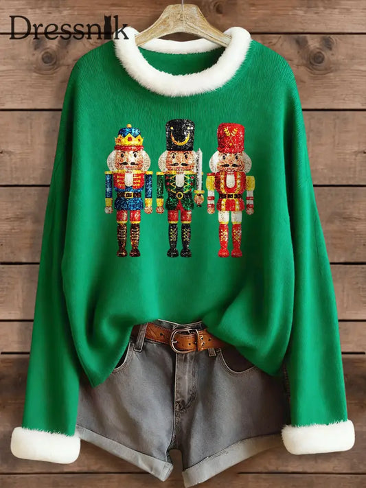 Damen Frohe Weihnachten Gestricktes Top Grün / S
