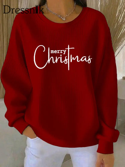 Damen Frohe Weihnachten Kreuz druck Geripptes Rundhals-Sweatshirt Weinrot / S