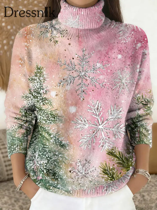 Damen Frohe Weihnachten Print Roll kragen pullover Pullover als bild / S