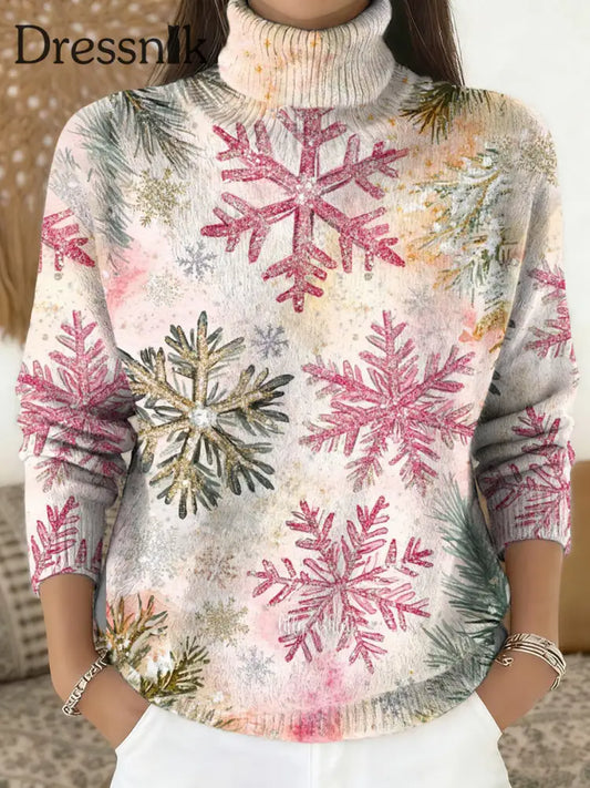 Damen Frohe Weihnachten Print Roll kragen pullover Pullover als bild / S
