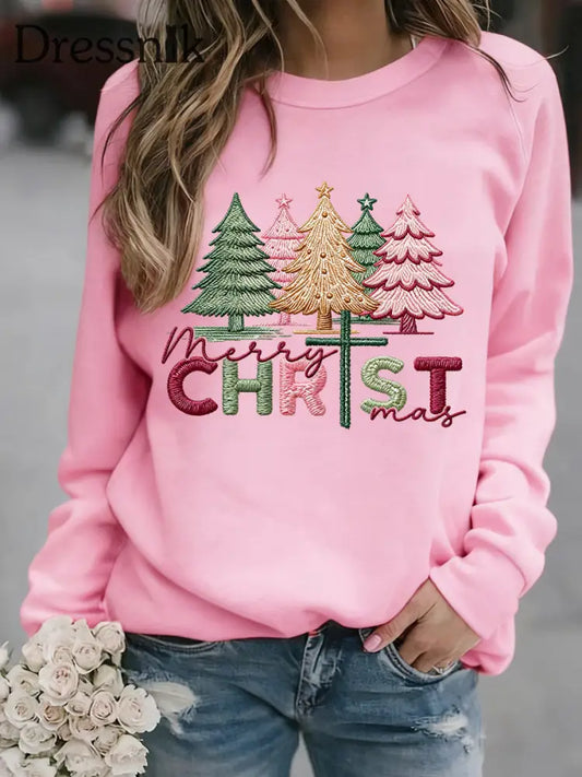 Damen Frohe Weihnachten Rosa Weihnachts baum Print Casual Sweatshirt Rosa / S