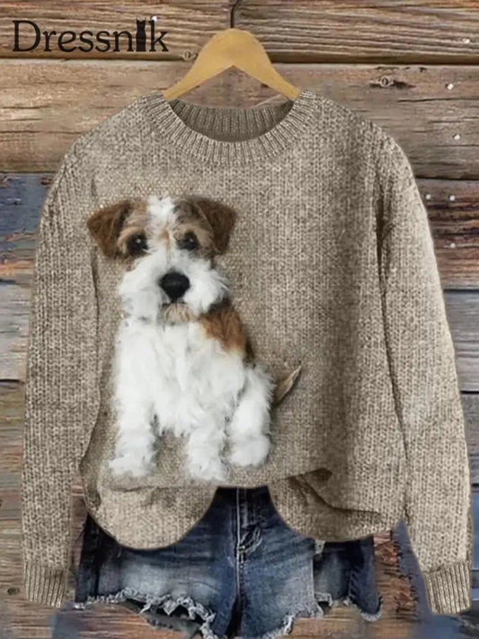 Damen Fuzzy Dog Gemütliche Strick pullover Khaki / S