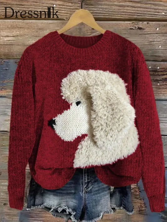 Damen Fuzzy Pudel Plüsch stricken Gemütliche Pullover Rot / S
