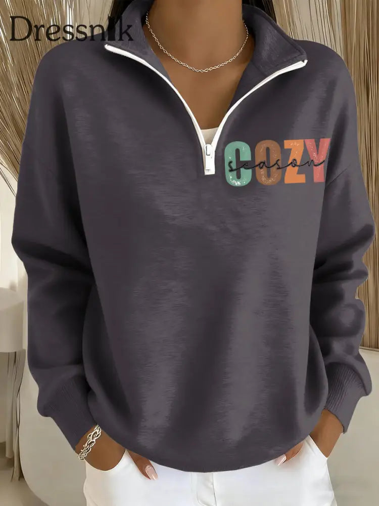 Damen gemütliches Saison bedrucktes lässiges langärmliges Sweatshirt Dunkelgrau / S