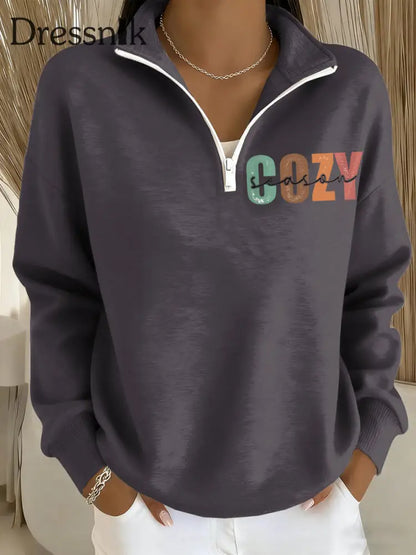 Damen gemütliches Saison bedrucktes lässiges langärmliges Sweatshirt Dunkelgrau / S