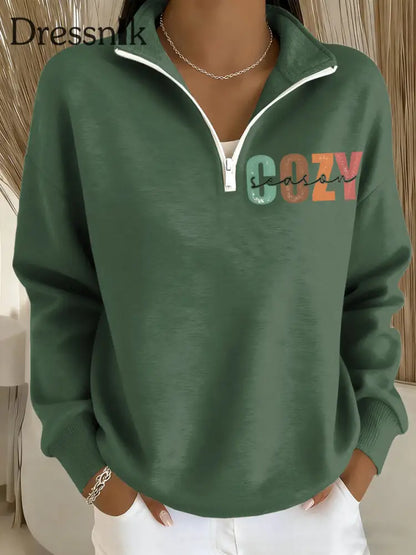 Damen gemütliches Saison bedrucktes lässiges langärmliges Sweatshirt Grün / S