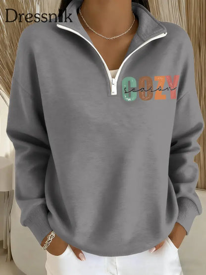 Damen gemütliches Saison bedrucktes lässiges langärmliges Sweatshirt Hellgrau / S