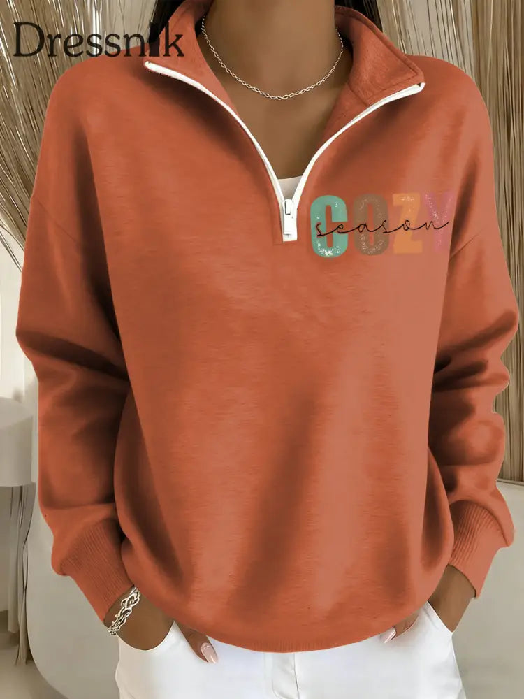 Damen gemütliches Saison bedrucktes lässiges langärmliges Sweatshirt Kürbis orange / S