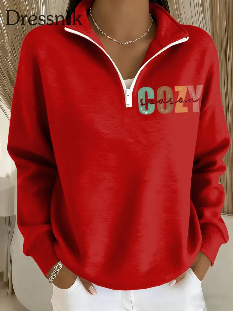 Damen gemütliches Saison bedrucktes lässiges langärmliges Sweatshirt Rot / S