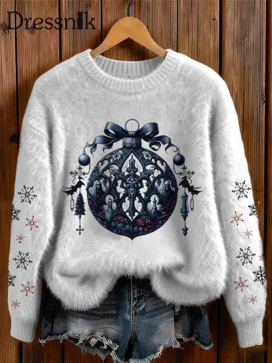 Damen Gothic Weihnachten bedruckt Rundhals Bequem Pullover Weiß / S