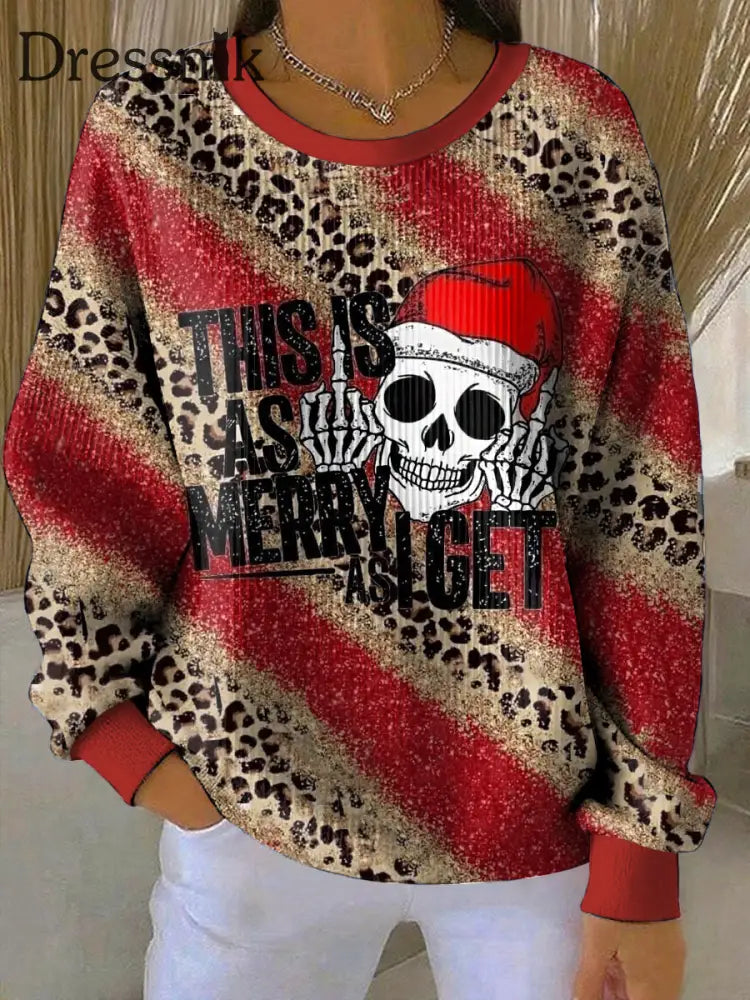 Damen Gothic Weihnachts bedrucktes Rundhals-Sweatshirt mit langen Ärmeln Rot / S