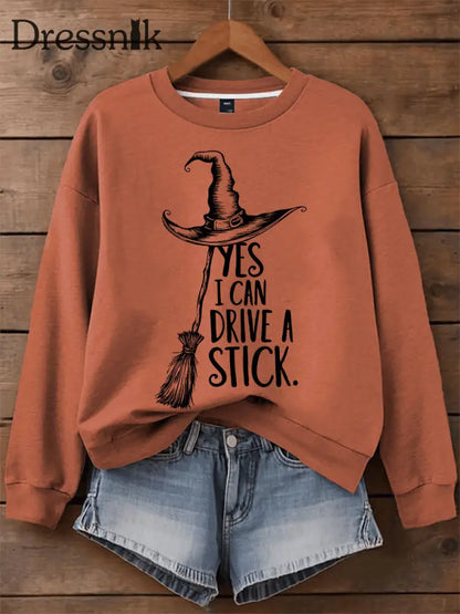Damen Halloween Ja ich kann ein bedrucktes lässiges Sweatshirt fahren Kürbis Orange / S