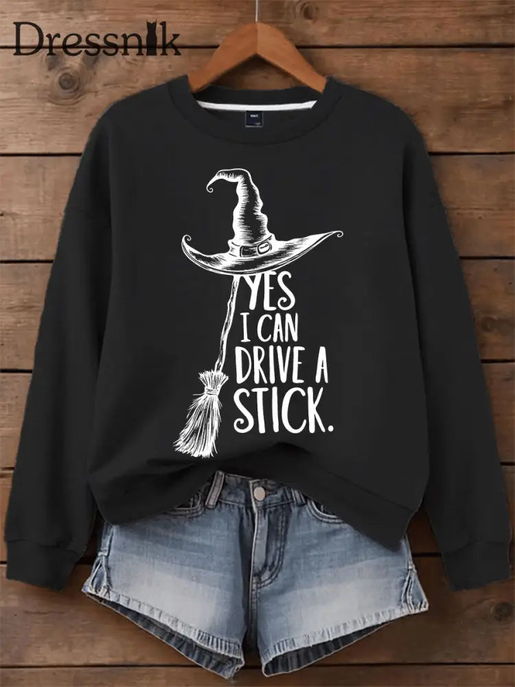 Damen Halloween Ja ich kann ein bedrucktes lässiges Sweatshirt fahren Schwarz / S