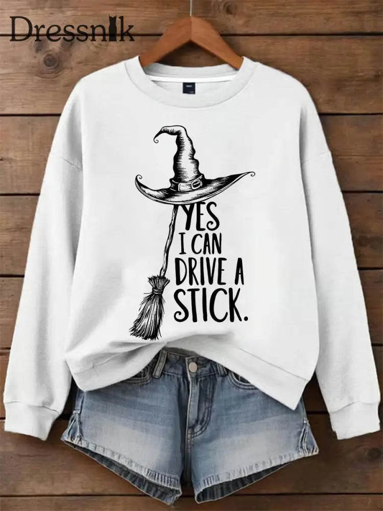 Damen Halloween Ja ich kann ein bedrucktes lässiges Sweatshirt fahren Weiß / S