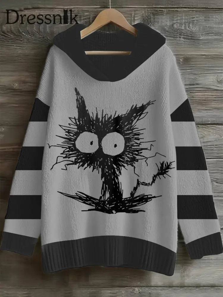Damen Halloween Katze Gemütliche Faux Pullover als bild / S