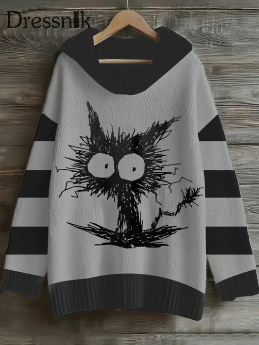 Damen Halloween Katze Gemütliche Faux Pullover als bild / S