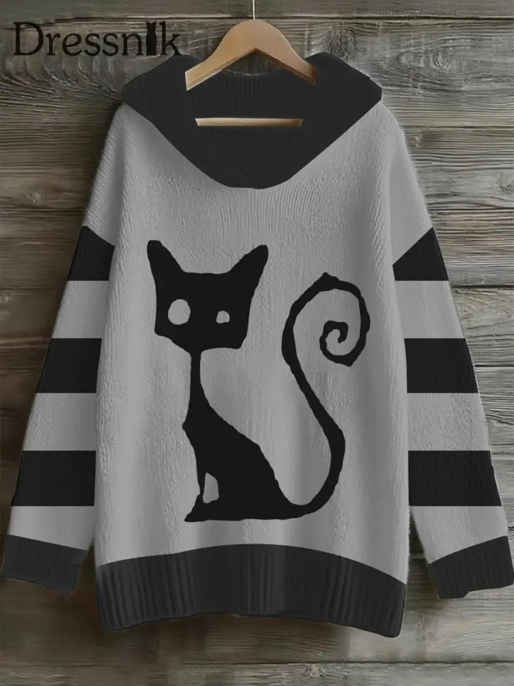 Damen Halloween Katze Gemütliche Faux Pullover als bild / S