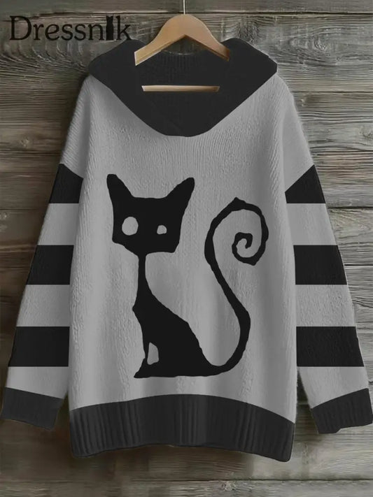 Damen Halloween Katze Gemütliche Faux Pullover als bild / S
