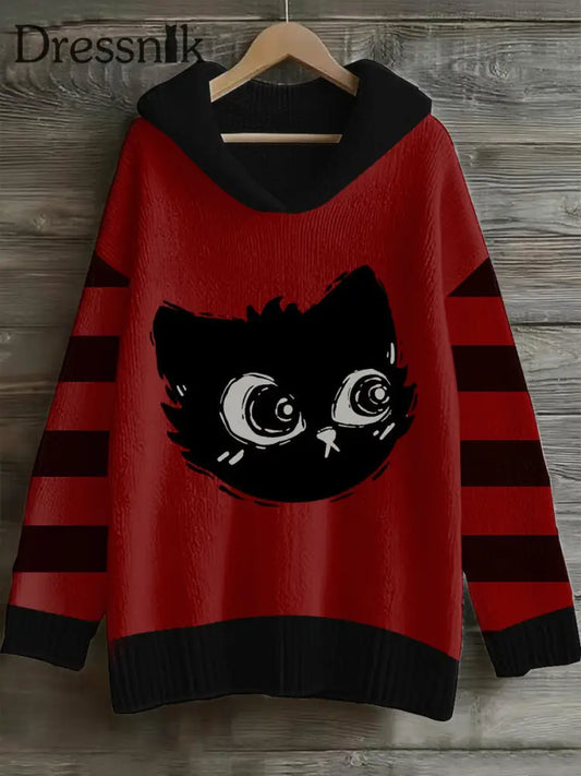 Damen Halloween Katze Gemütliche Faux Pullover als bild / S