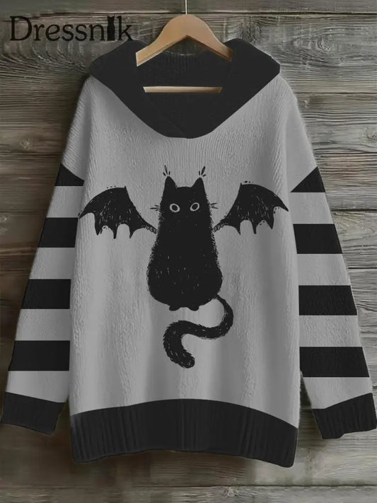 Damen Halloween Katze Gemütliche Faux Pullover als bild / S