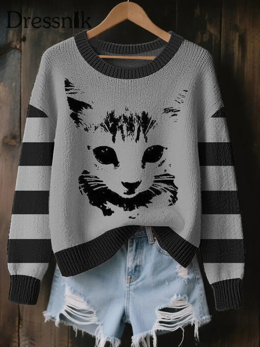 Damen Halloween Katze Gemütliche Strick pullover als bild / S