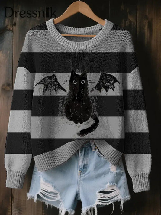 Damen Halloween Katze Gemütliche Strick pullover als bild / S