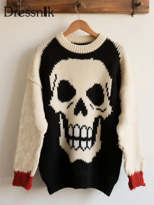 Damen Halloween Kontrast Patch Komfort Strick pullover als bild / S