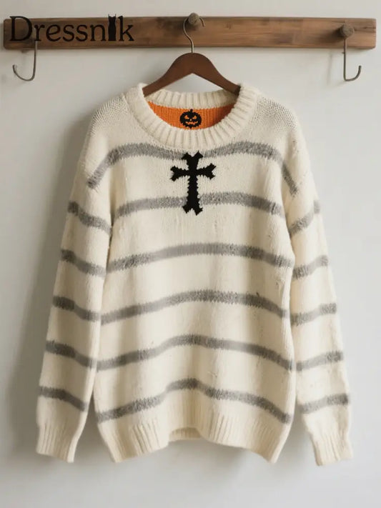 Damen Halloween Kontrast Patch Komfort Strick pullover als bild / S