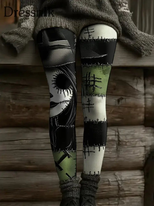 Damen Halloween Lustige Kunst Bedruckte Leggings Grün / S