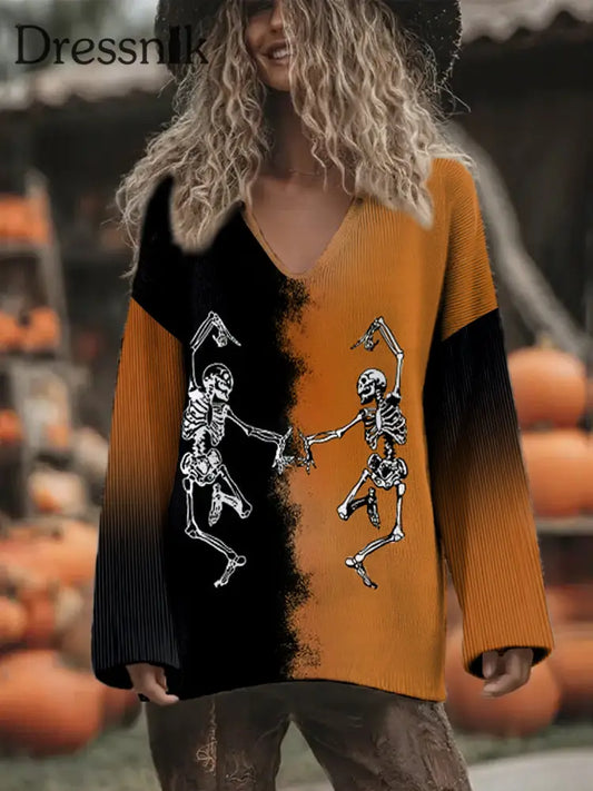 Damen Halloween Lustige Kunst Gedruckte Tops Orange / S