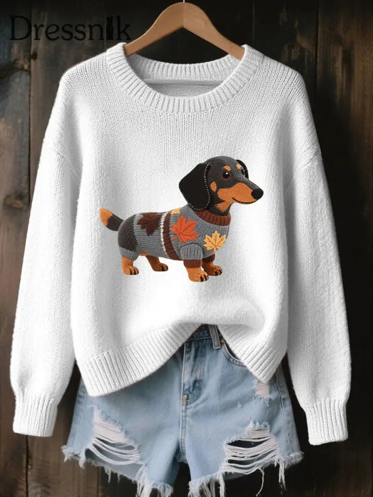 Damen Herbst Hunde Kunstdruck O Ausschnitt Sweatshirt mit langen Ärmeln Weiß / S
