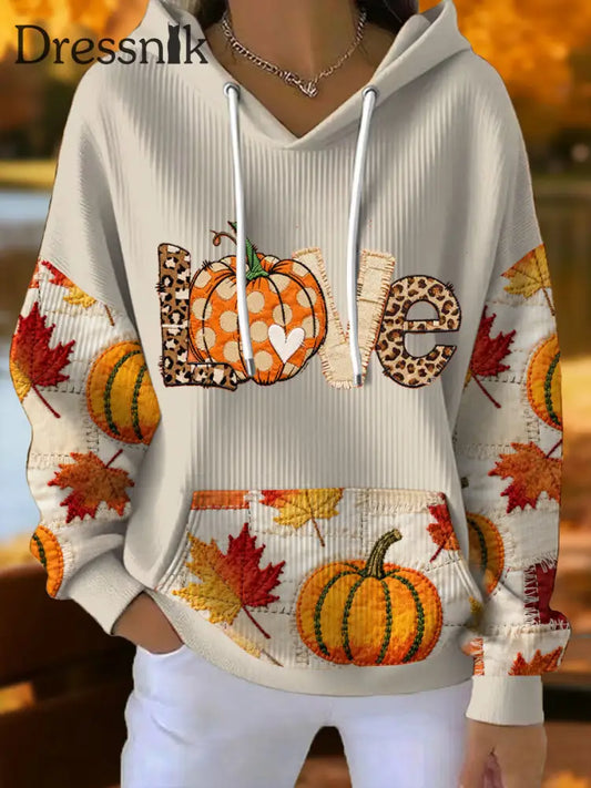 Damen herbst kunst Thanksgiving bedruckter Hoodie Aprikose / S