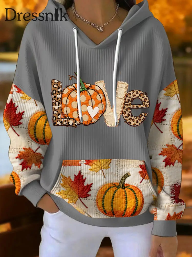 Damen herbst kunst Thanksgiving bedruckter Hoodie Hellgrau / S
