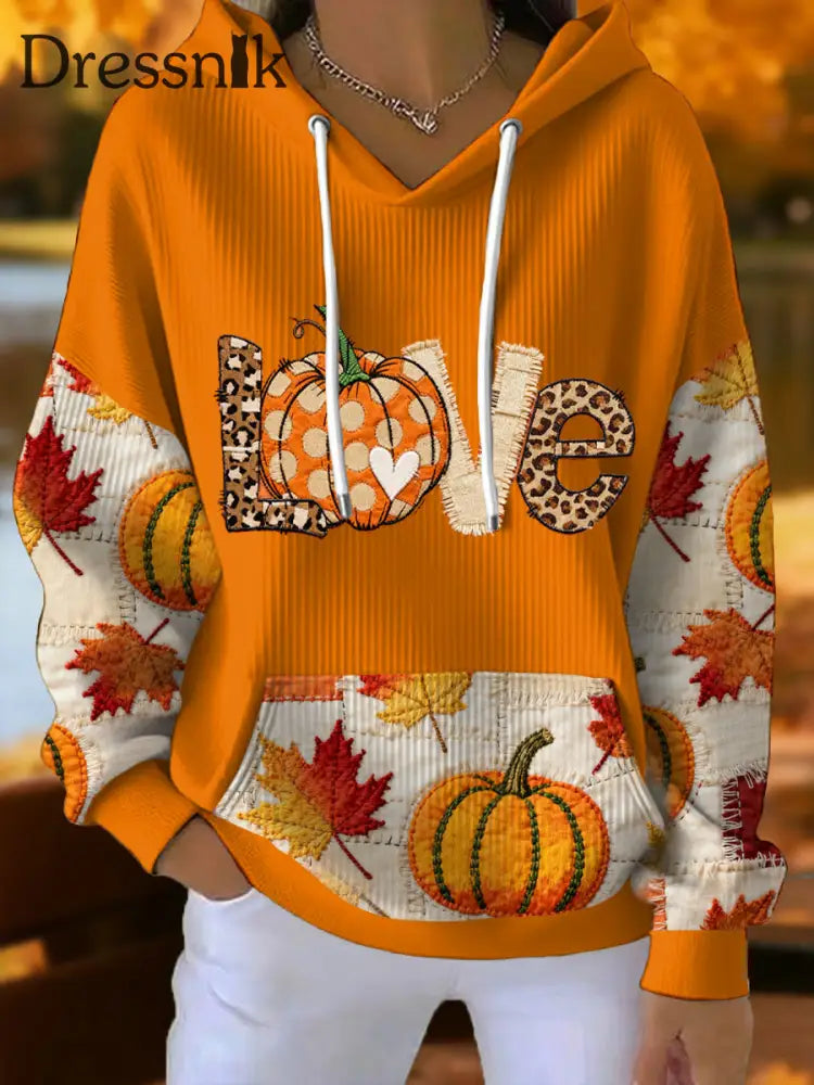 Damen herbst kunst Thanksgiving bedruckter Hoodie Orange / S