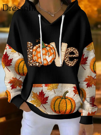 Damen herbst kunst Thanksgiving bedruckter Hoodie Schwarz / S