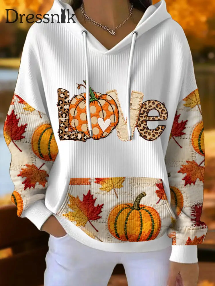 Damen herbst kunst Thanksgiving bedruckter Hoodie Weiß / S