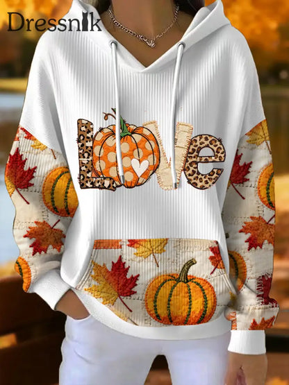 Damen herbst kunst Thanksgiving bedruckter Hoodie Weiß / S